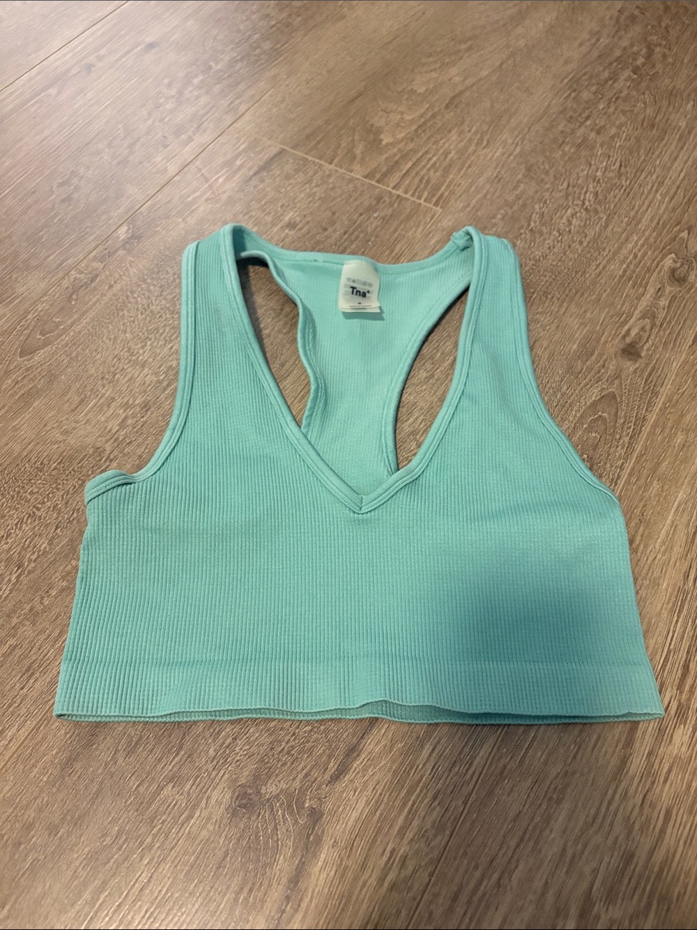 TNA Ribbed V-Neck Racerback Crop Top/Sports Bra